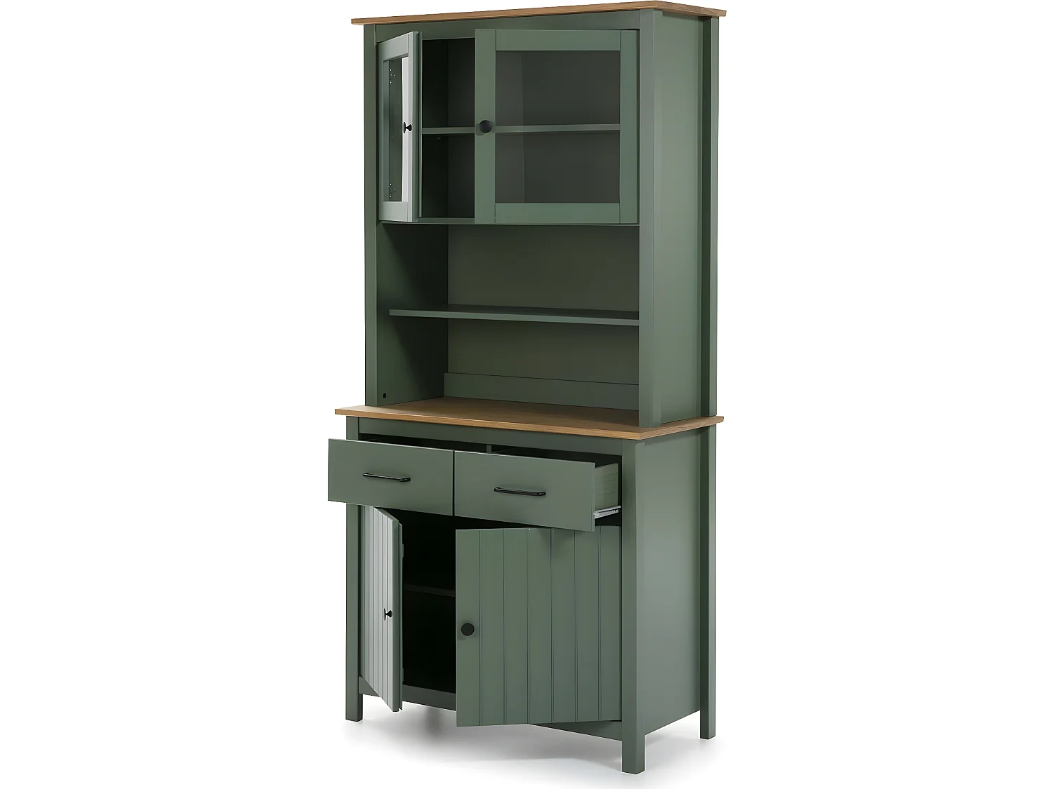 Vaisselier 4 portes 2 tiroirs en bois massif vert L90xH180 cm - Ida