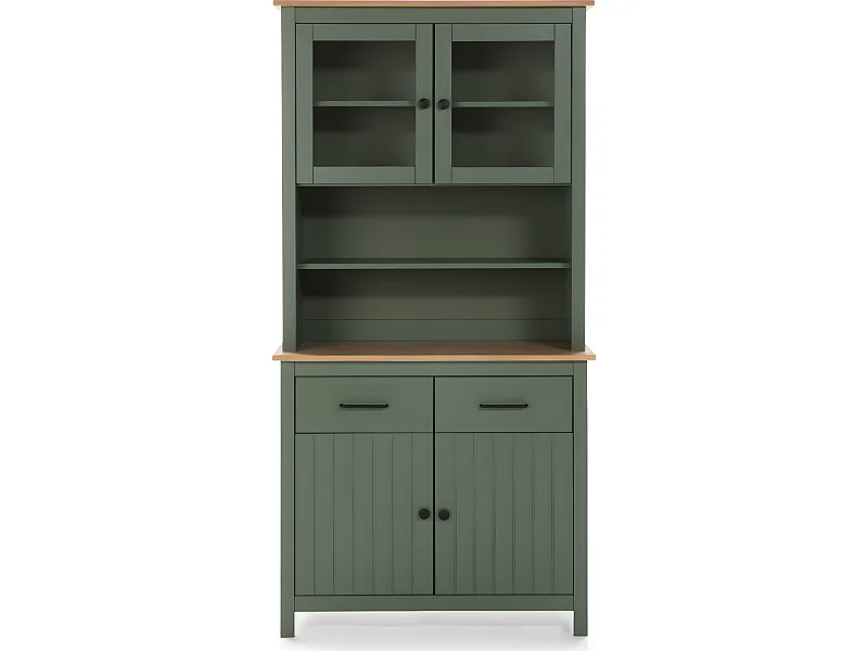 Vaisselier 4 portes 2 tiroirs en bois massif vert L90xH180 cm - Ida