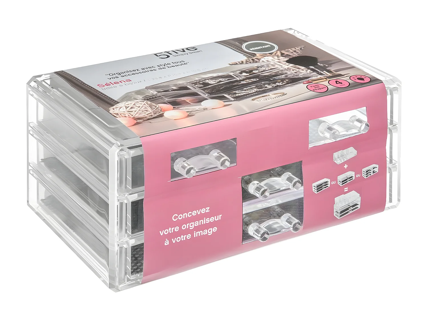 Boite à Bijoux 4 Tiroirs "Beauty" 24cm Transparent