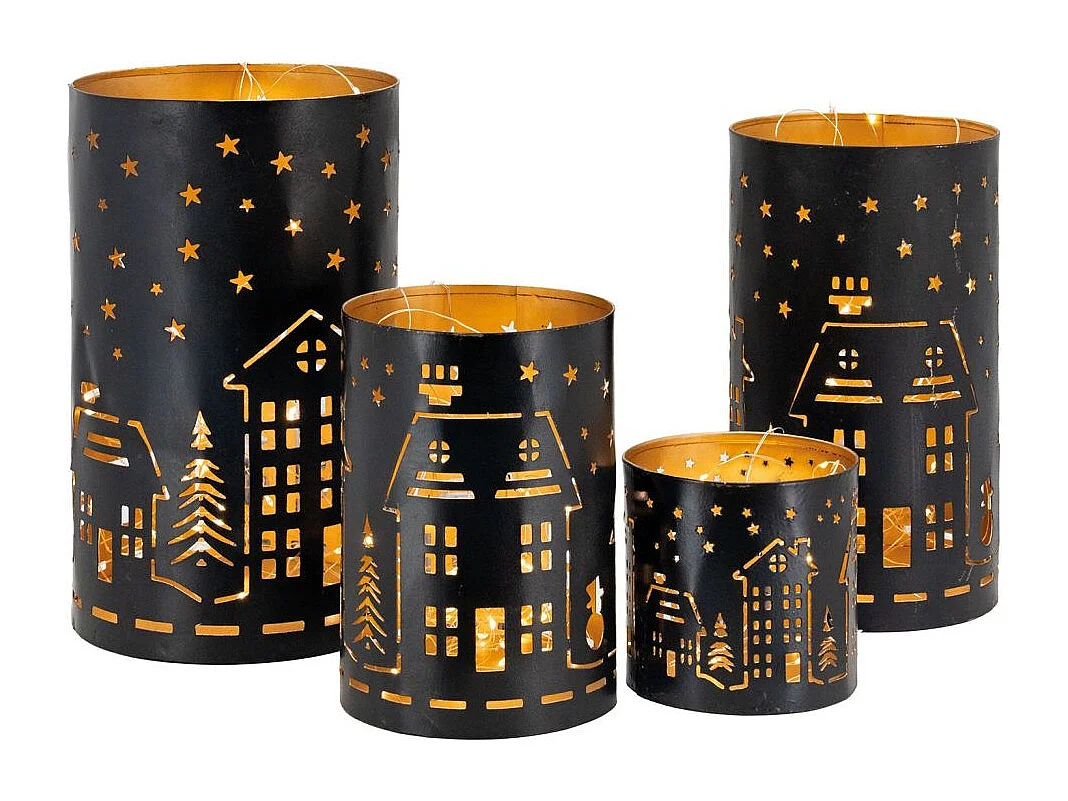 Photophores en métal noir et doré Maison (lot de 4)