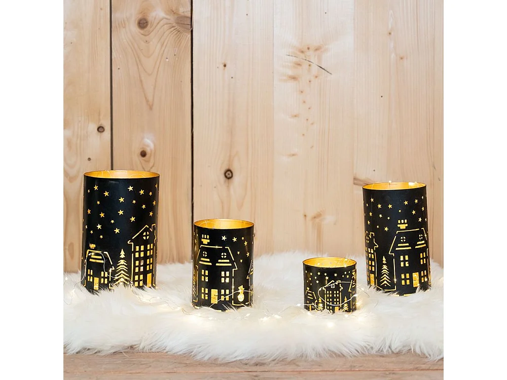 Photophores en métal noir et doré Maison (lot de 4)