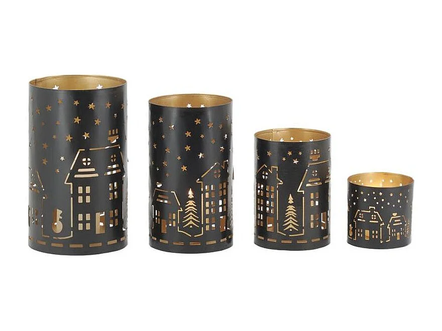 Photophores en métal noir et doré Maison (lot de 4)