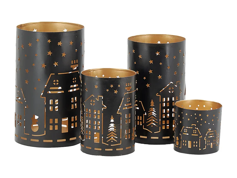 Photophores en métal noir et doré Maison (lot de 4)