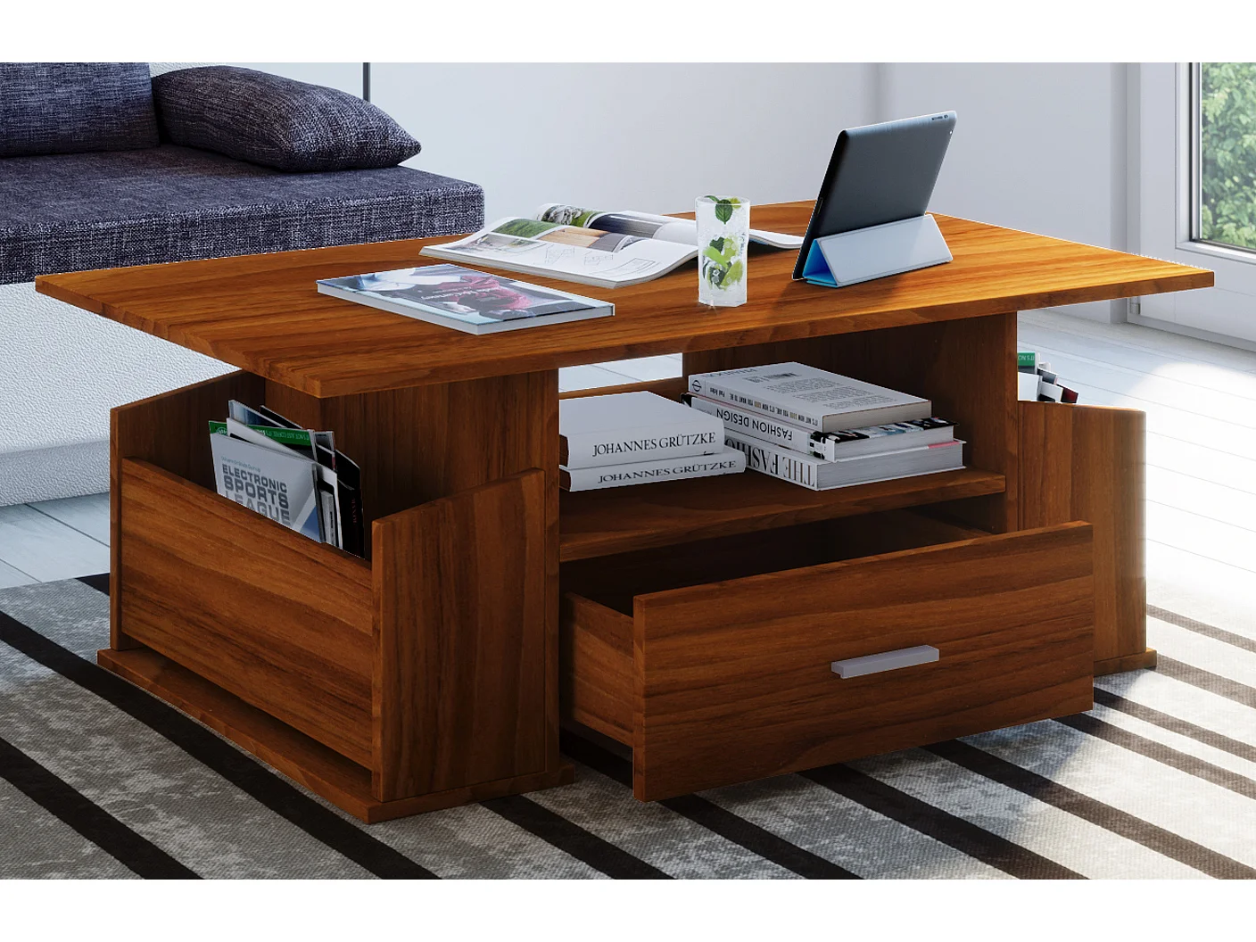 Holz Sofatisch Couchtisch Schublade Junata