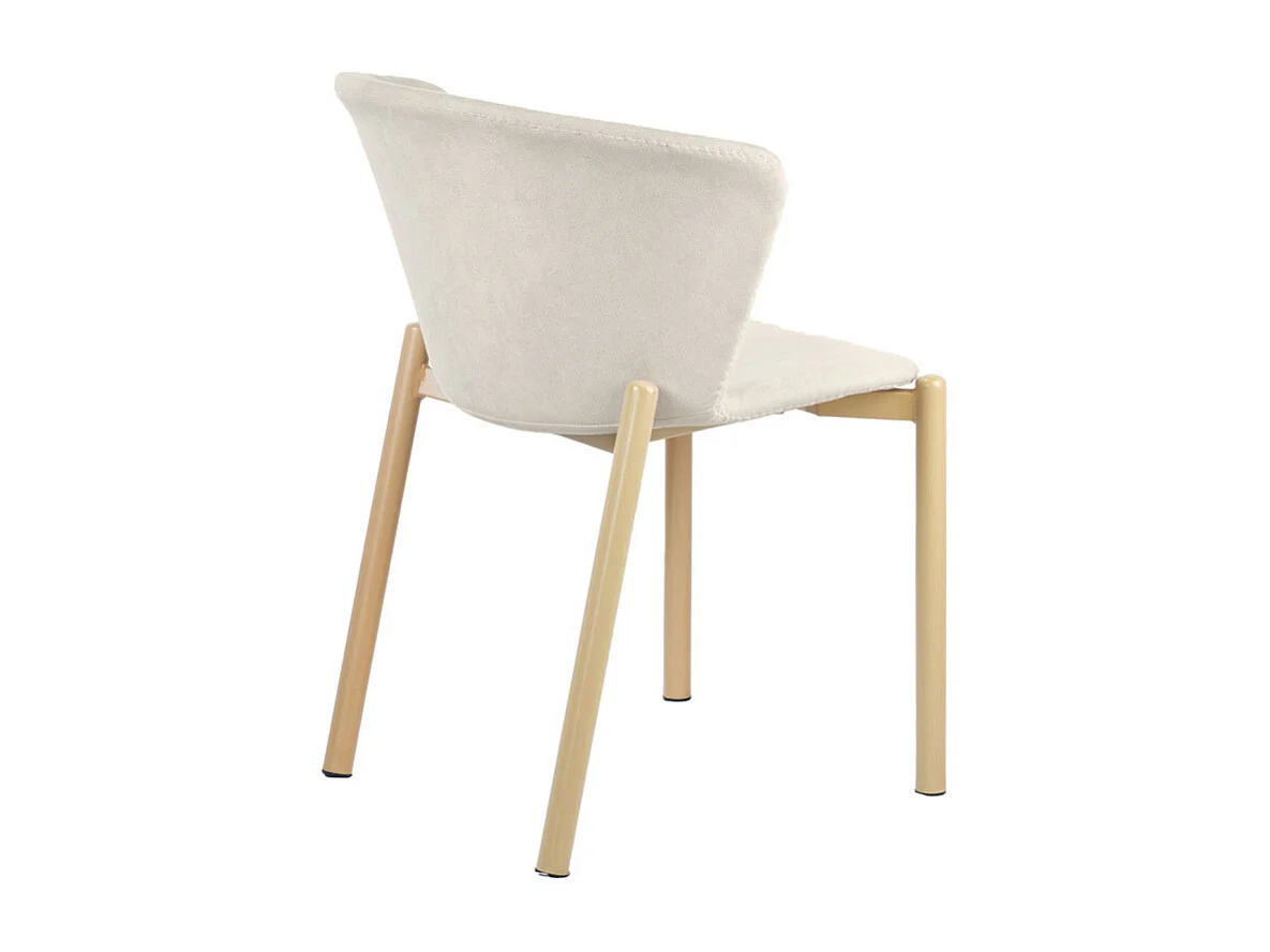 Lot de 2 chaises tissu beige crème et pieds métal effet bois - FOCA
