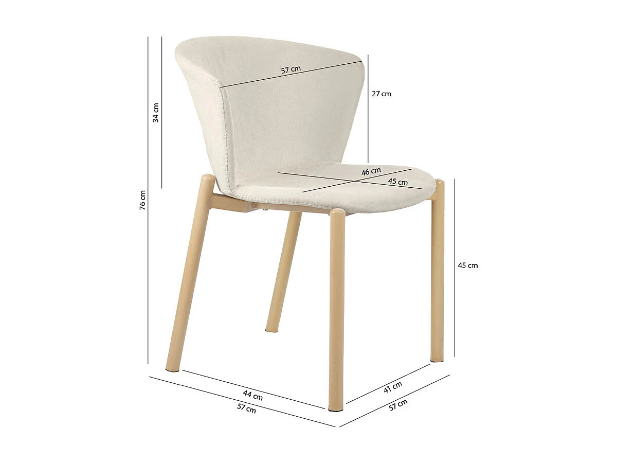 Lot de 2 chaises tissu beige crème et pieds métal effet bois - FOCA