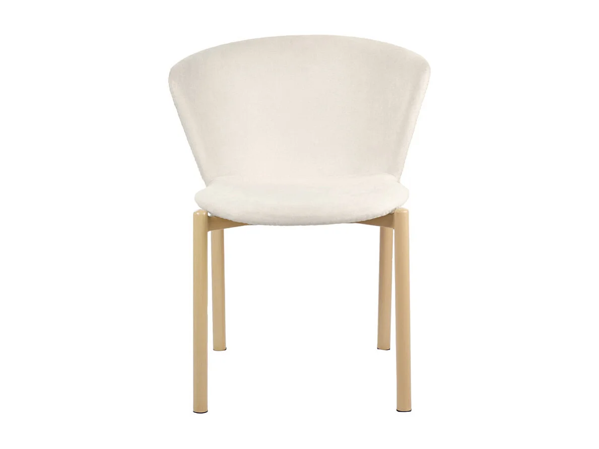 Lot de 2 chaises tissu beige crème et pieds métal effet bois - FOCA