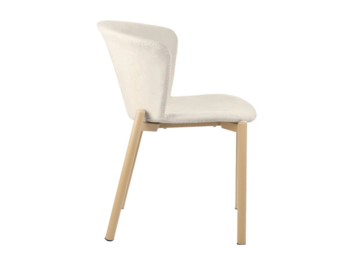 Lot de 2 chaises tissu beige crème et pieds métal effet bois - FOCA