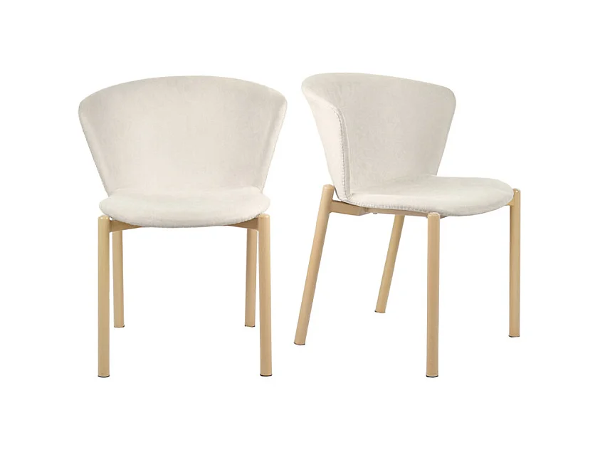 Lot de 2 chaises tissu beige crème et pieds métal effet bois - FOCA