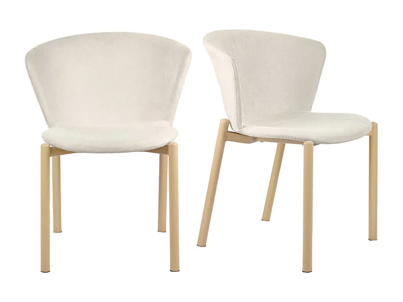 Lot de 2 chaises tissu beige crème et pieds métal effet bois - FOCA
