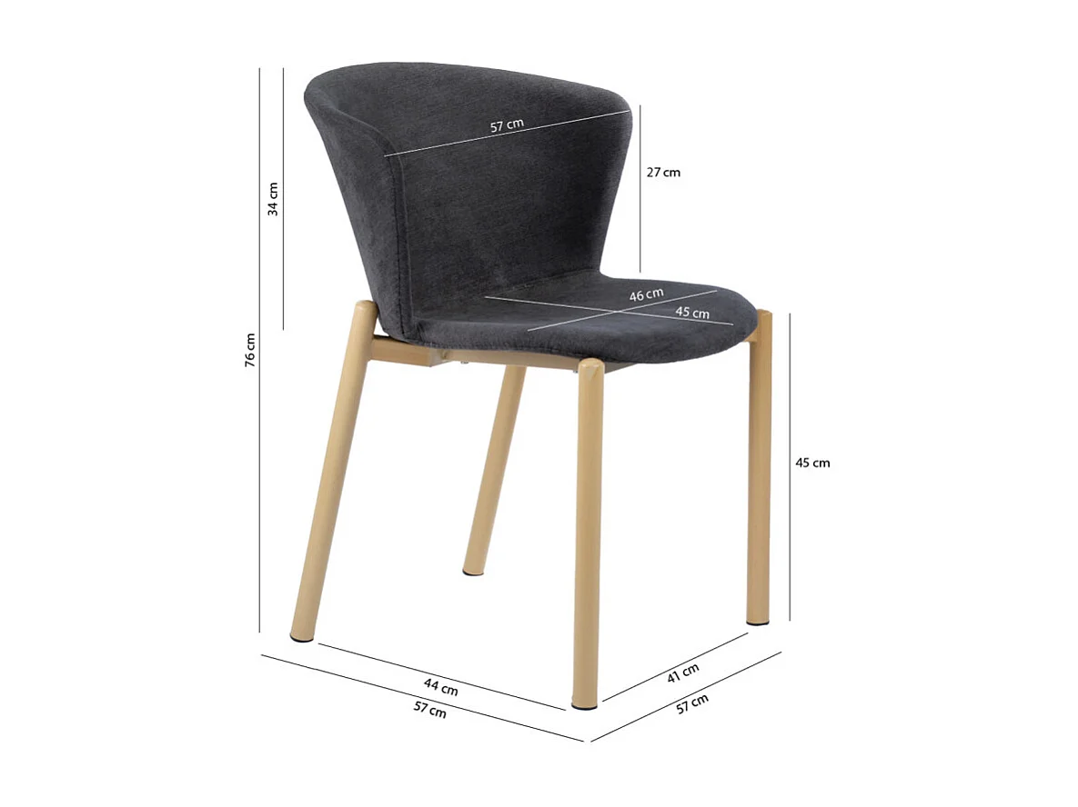 Lot 2 chaises tissu gris anthracite et pieds métal effet bois - FOCA