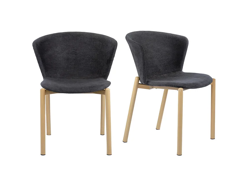 Lot 2 chaises tissu gris anthracite et pieds métal effet bois - FOCA
