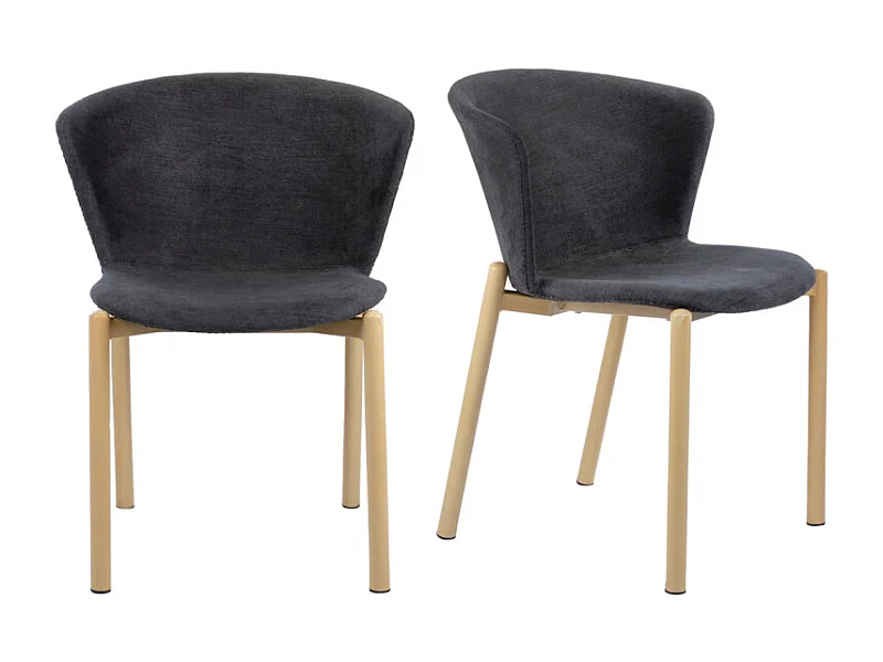 Lot 2 chaises tissu gris anthracite et pieds métal effet bois - FOCA