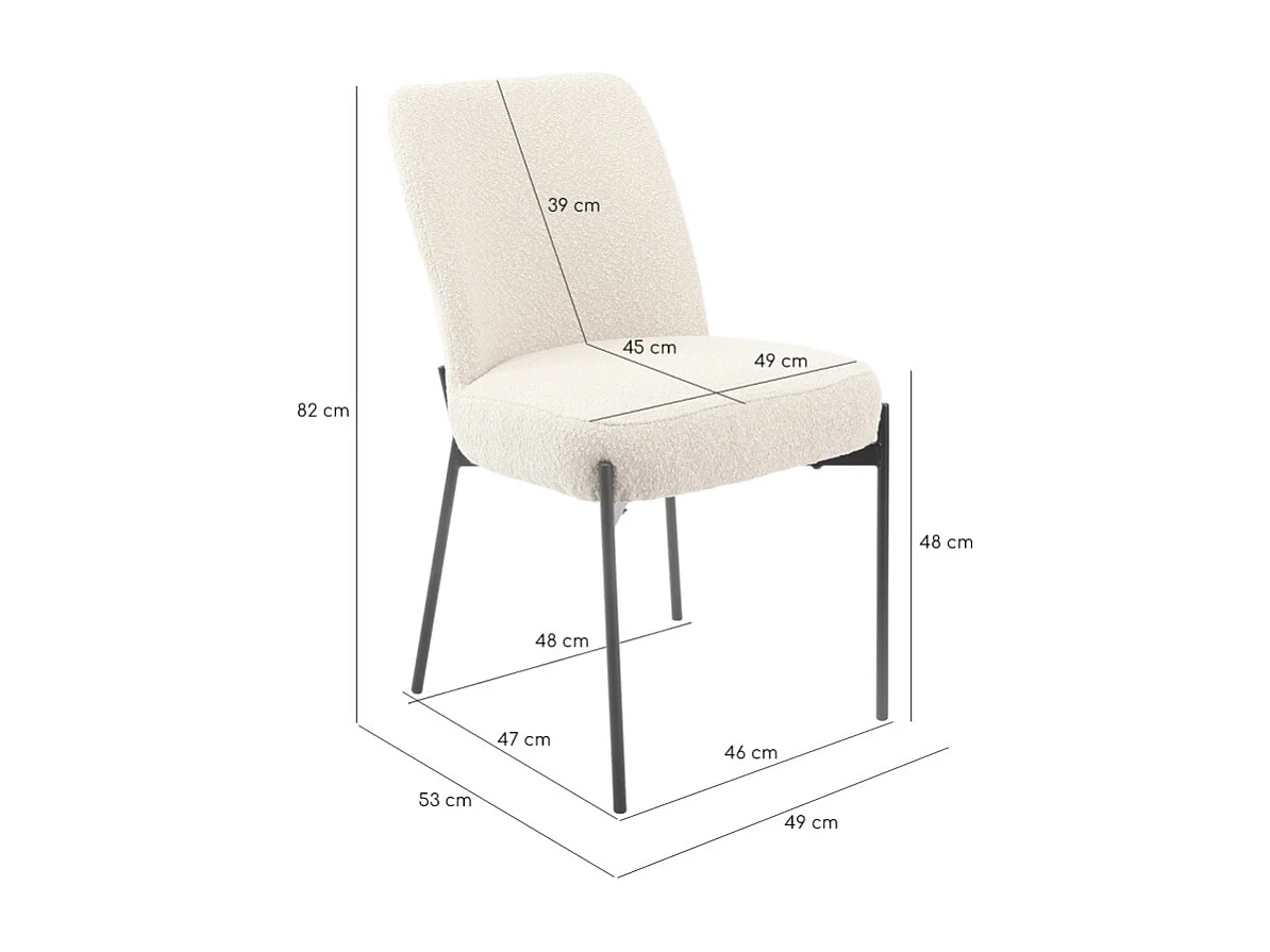 Chaise tissu bouclette blanc écru pieds métal noir - SHEEP