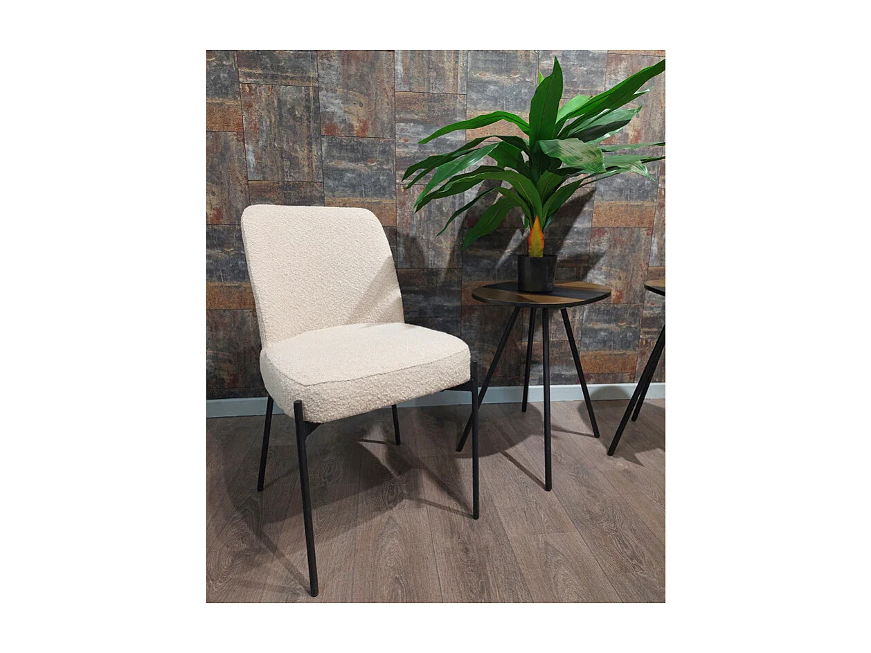 Chaise tissu bouclette blanc écru pieds métal noir - SHEEP