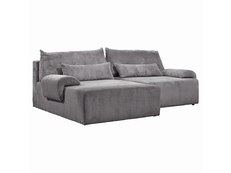 Canapé d'angle réversible et convertible velours côtelé gris - LESTER