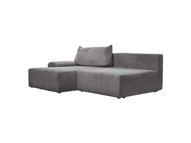 Canapé d'angle réversible convertible 3 places en velours côtelé gris