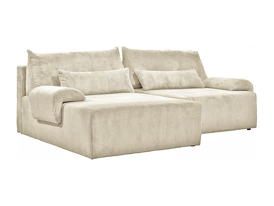 Canapé d'angle réversible et convertible velours côtelé beige - LESTER