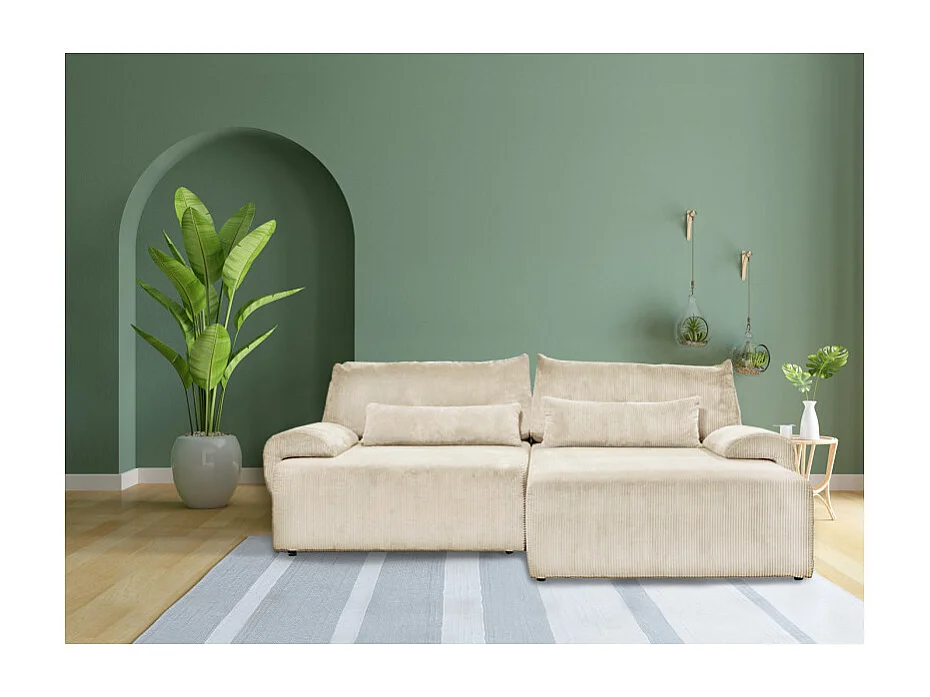 Canapé d'angle réversible et convertible velours côtelé beige - LESTER