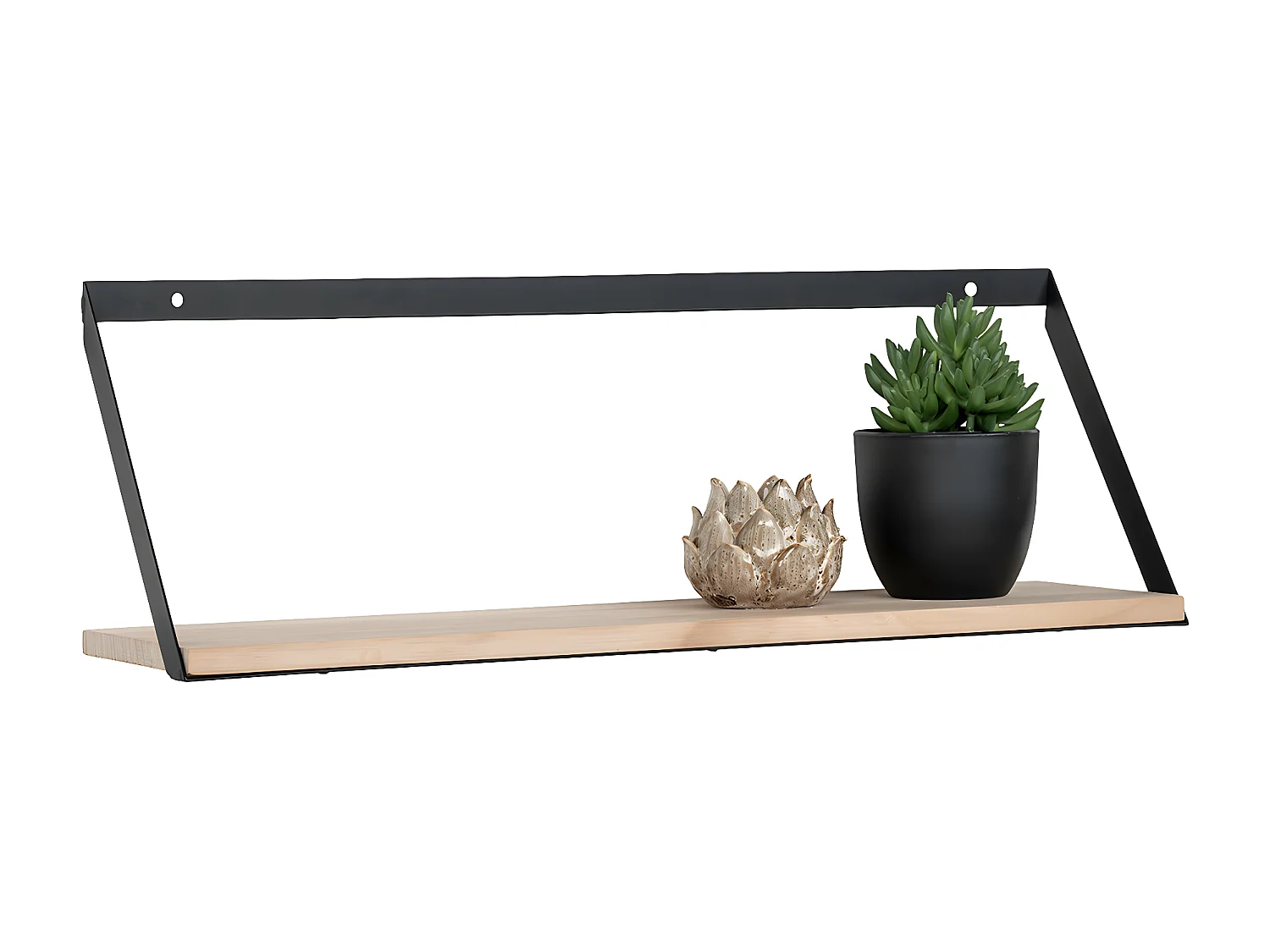 BASIK - Etagère Murale Simple en Bois et Métal Noir