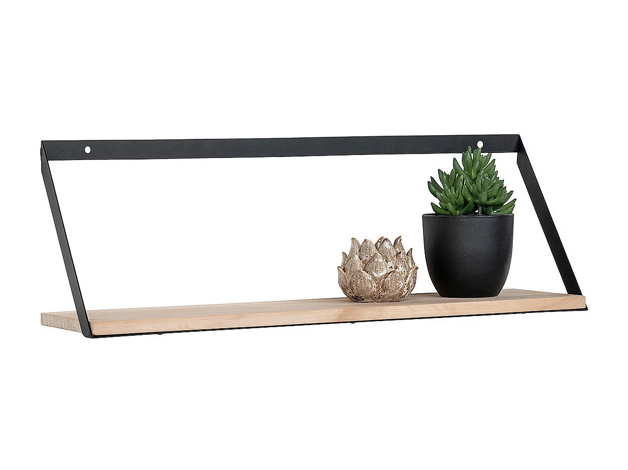 BASIK - Etagère Murale Simple en Bois et Métal Noir