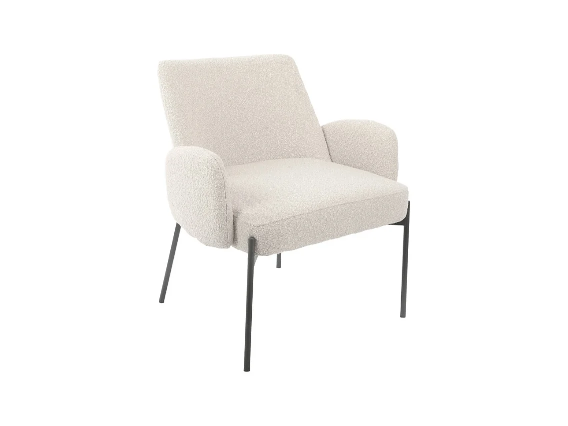 Fauteuil tissu bouclette écru imitation laine pieds métal noir - SHEEP
