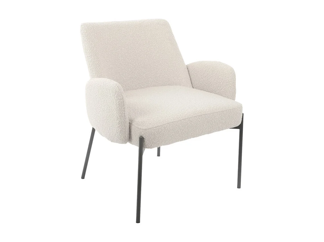 Fauteuil tissu bouclette écru imitation laine pieds métal noir - SHEEP