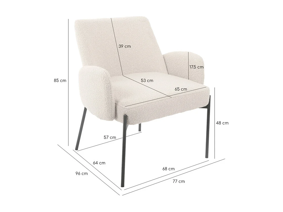 Fauteuil tissu bouclette écru imitation laine pieds métal noir - SHEEP