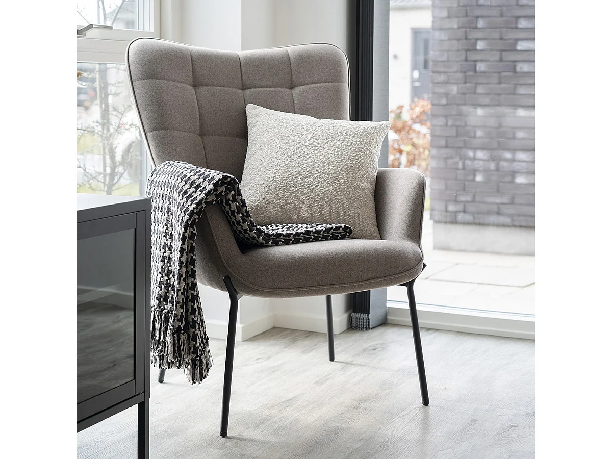 FINTRY - Fauteuil Tissu Taupe  et Piétement Acier Noir