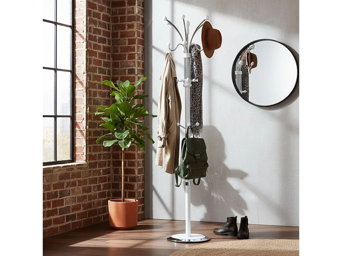 POZUN - Portemanteaux Blanc en Bois Massif et Métal Chromé