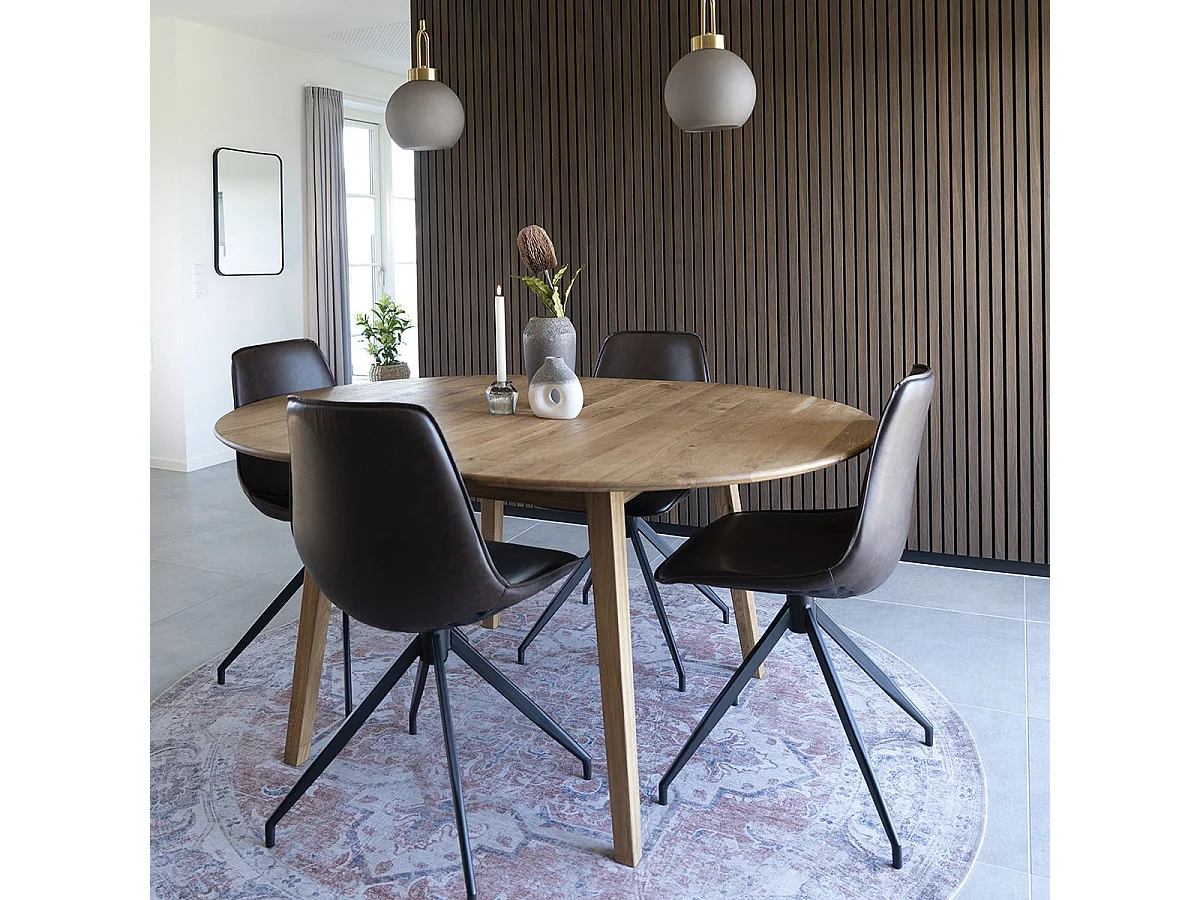 WOODY - Table de Repas 4 à 6 personnes en Chêne Clair  avec Rallonge "Papillon" intégrée