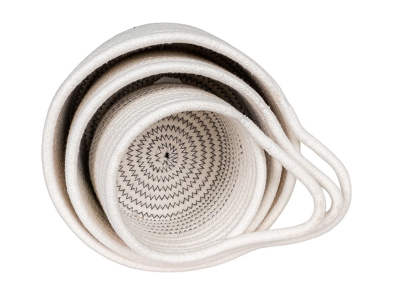 BIANCA - Lot de 3 Paniers en Coton Blanc et avec surpiqûres zig-zag et 1 Poignée