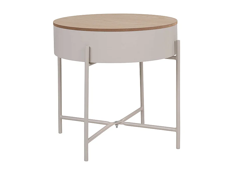 DISCO - Table avec Rangement sous le Plateau Gris Clair et Naturel