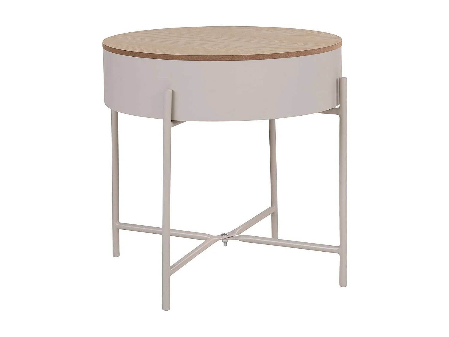 DISCO - Table avec Rangement sous le Plateau Gris Clair et Naturel