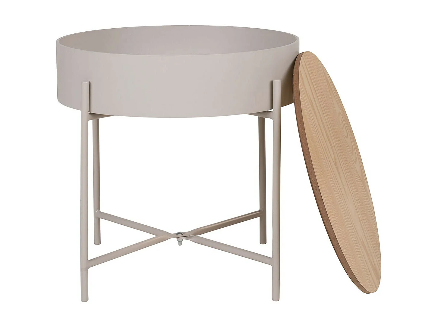 DISCO - Table avec Rangement sous le Plateau Gris Clair et Naturel