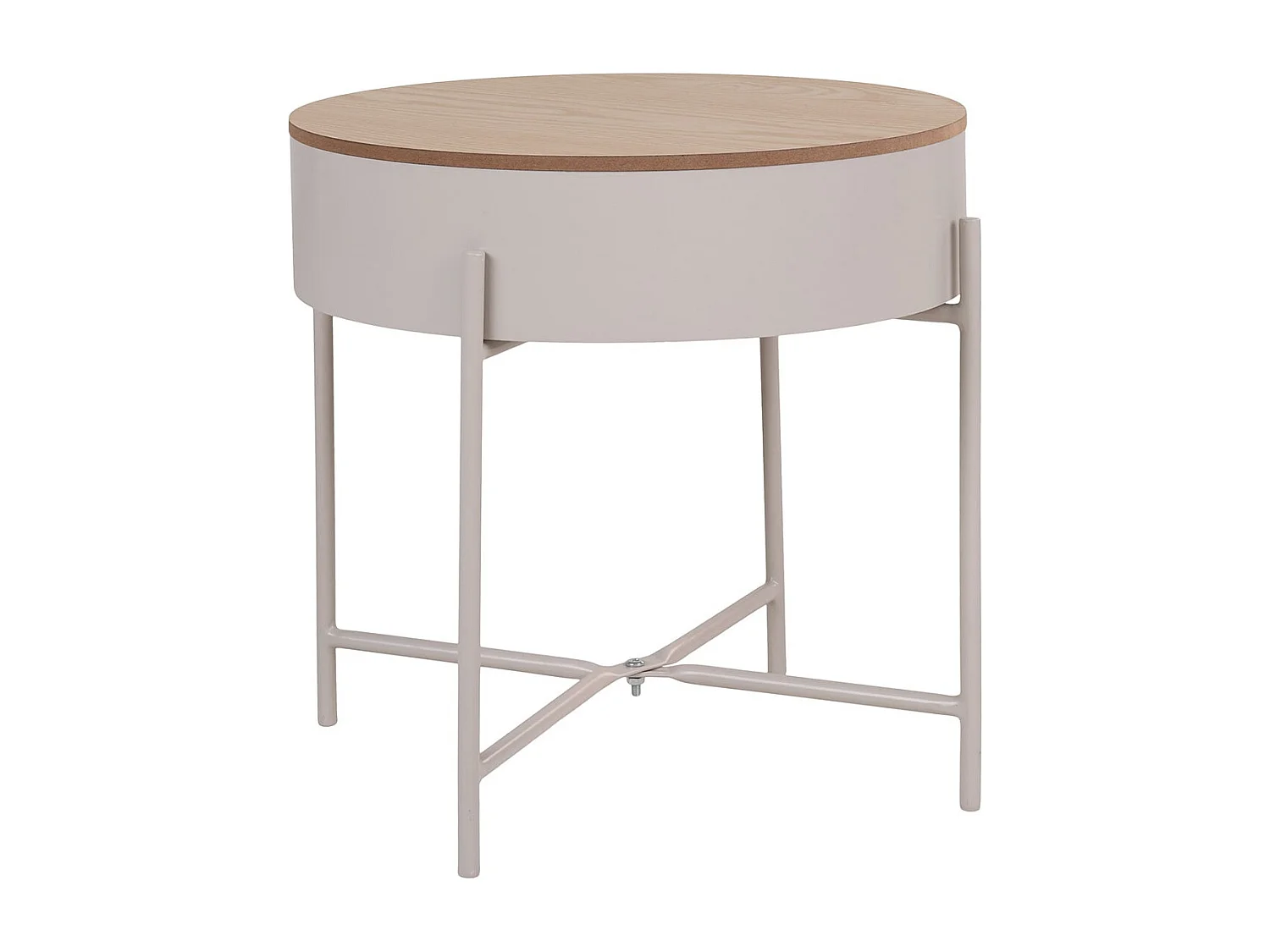 DISCO - Table avec Rangement sous le Plateau Gris Clair et Naturel