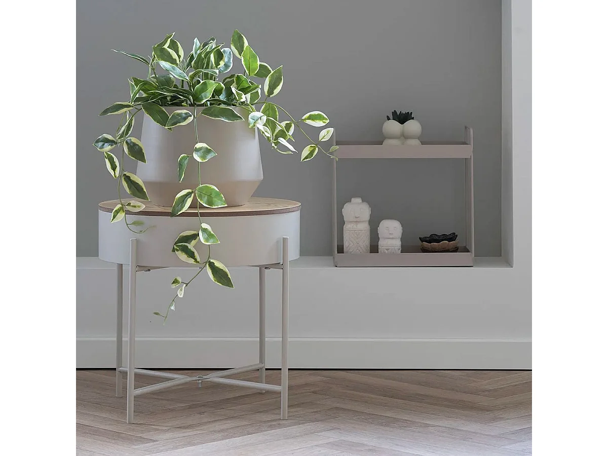 DISCO - Table avec Rangement sous le Plateau Gris Clair et Naturel