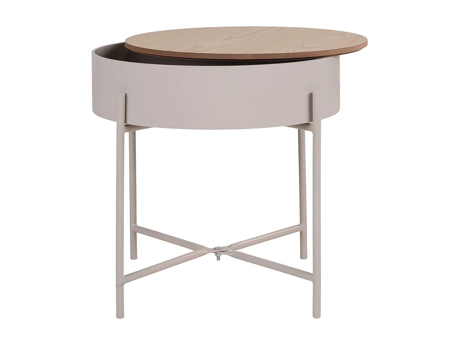 DISCO - Table avec Rangement sous le Plateau Gris Clair et Naturel