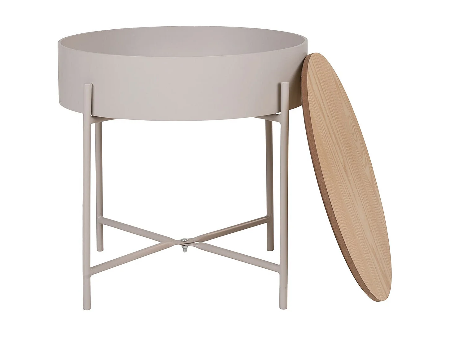 DISCO - Table avec Rangement sous le Plateau Gris Clair et Naturel