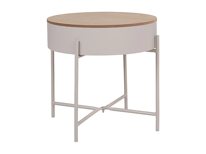 DISCO - Table avec Rangement sous le Plateau Gris Clair et Naturel