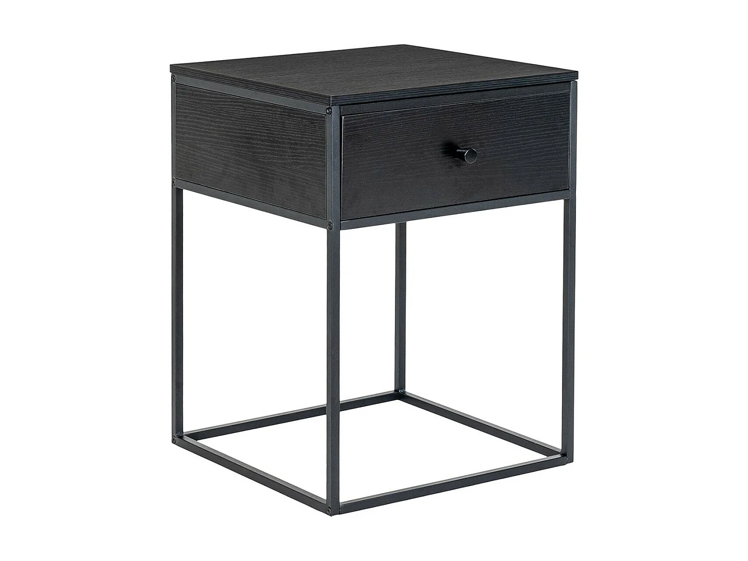 HARALD - Bout de Canapé 1 Tiroir Carré Acier et Plateau Aspect Bois Noir