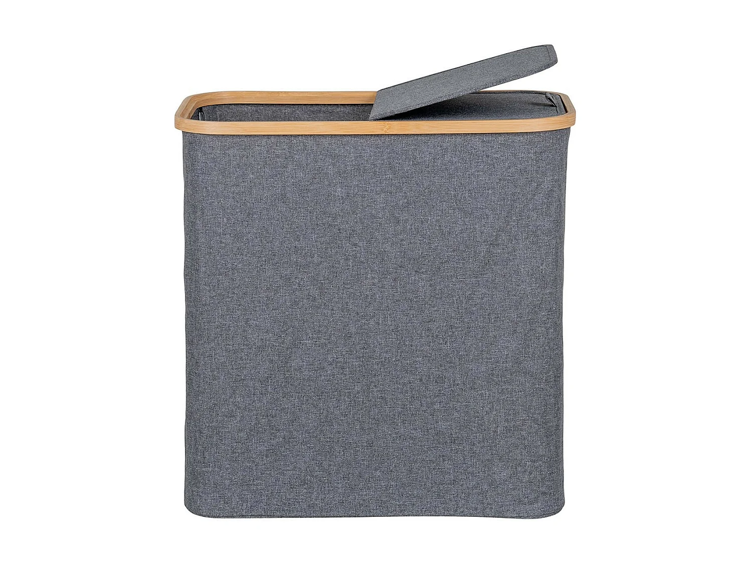 ANDREW - Panière à Linge en Tissu Gris et Bambou Double Abattants