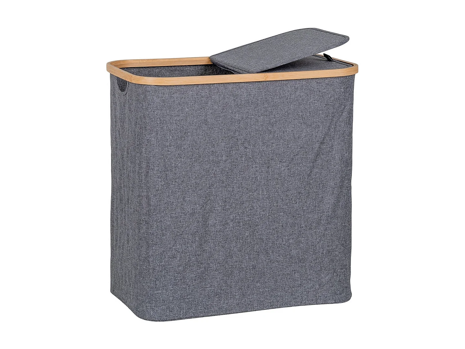ANDREW - Panière à Linge en Tissu Gris et Bambou Double Abattants