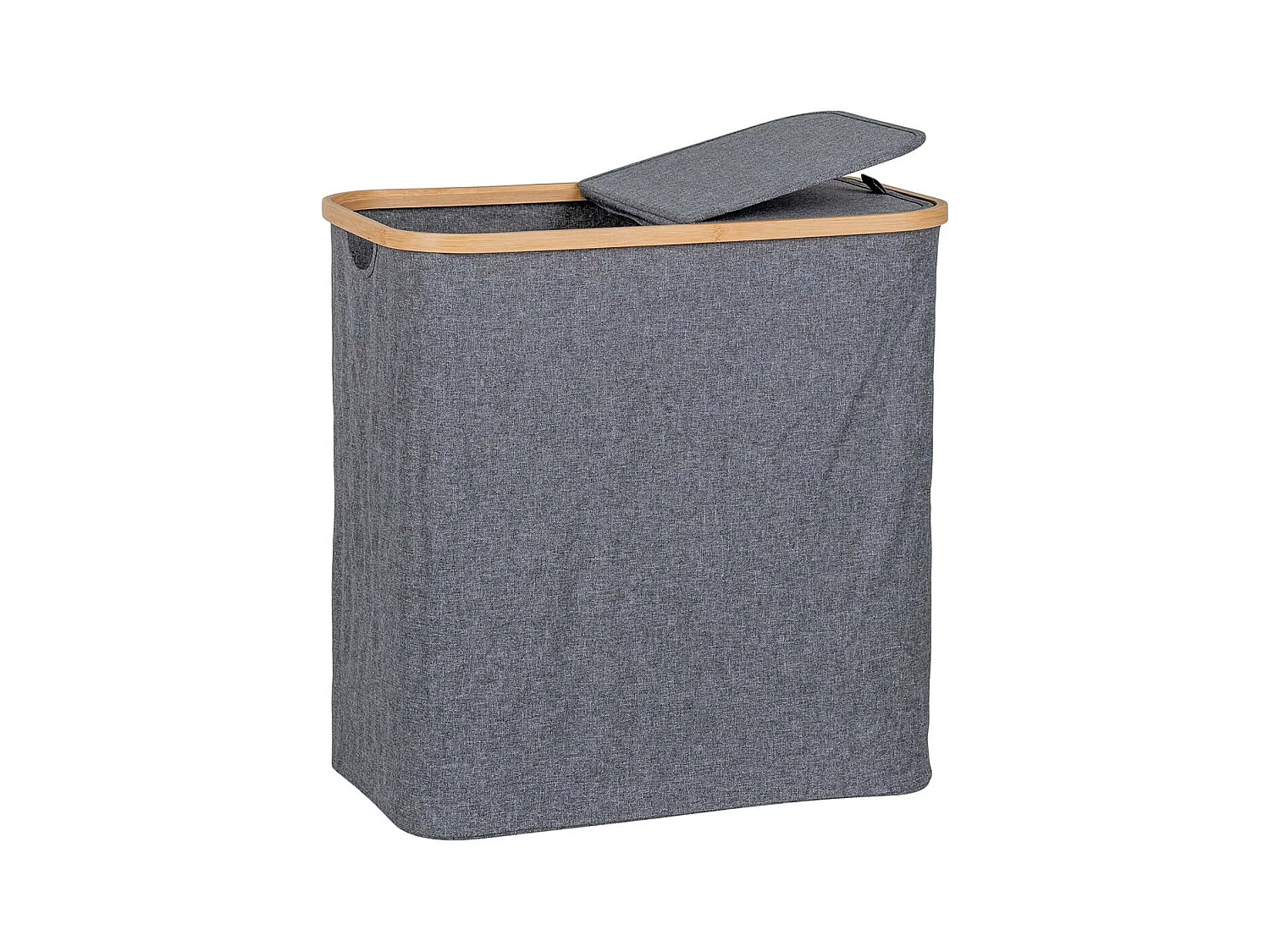 ANDREW - Panière à Linge en Tissu Gris et Bambou Double Abattants