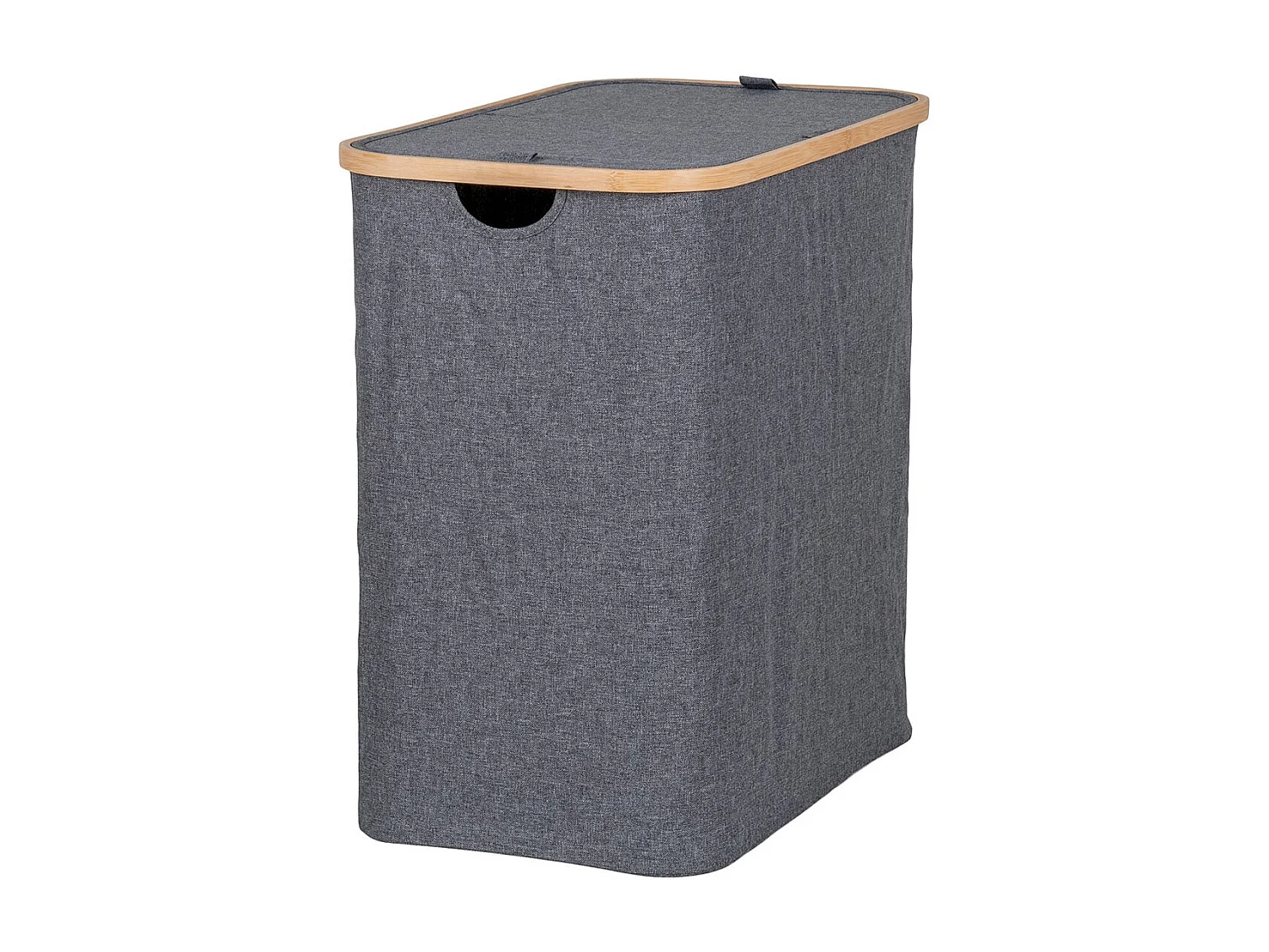 ANDREW - Panière à Linge en Tissu Gris et Bambou Double Abattants