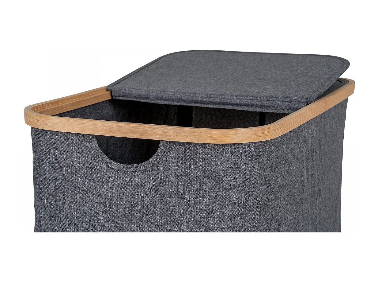 ANDREW - Panière à Linge en Tissu Gris et Bambou Double Abattants