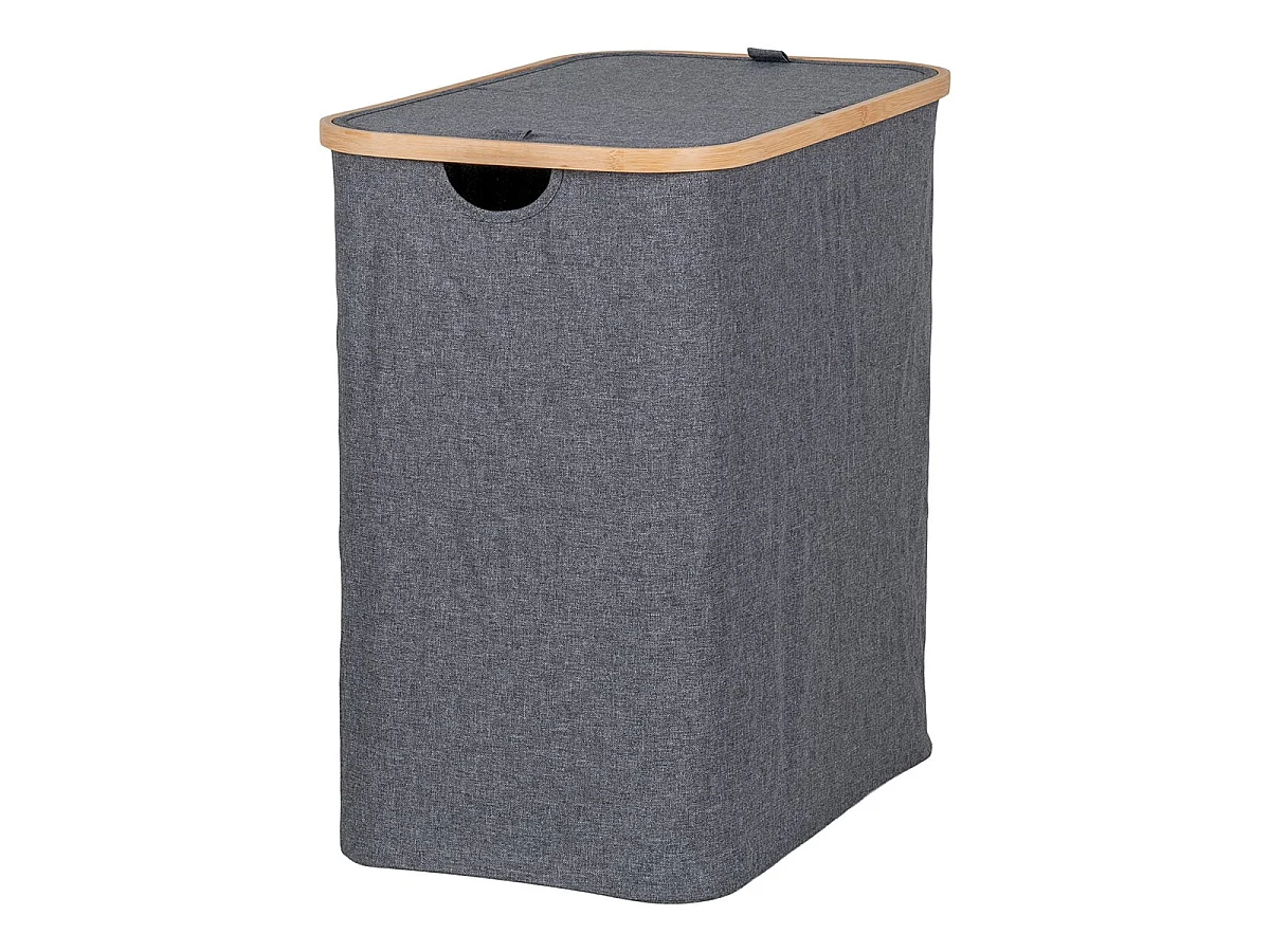 ANDREW - Panière à Linge en Tissu Gris et Bambou Double Abattants