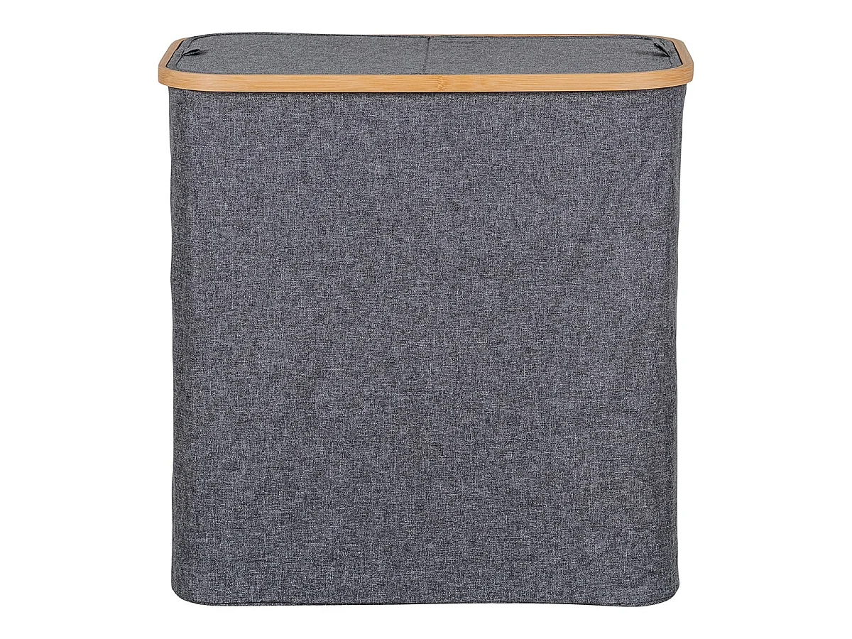ANDREW - Panière à Linge en Tissu Gris et Bambou Double Abattants