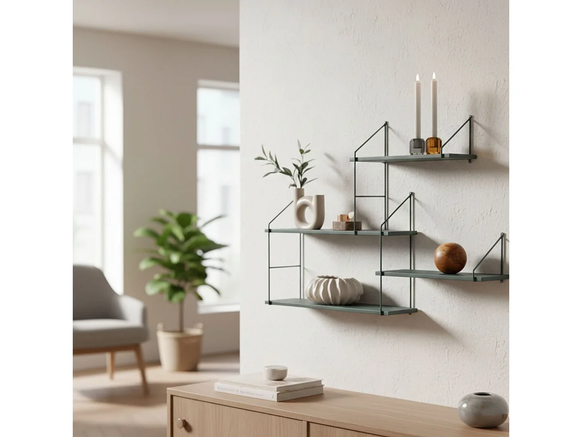 MELROSE - Etagère 4 Niveaux en Acier Laqué Vert Céladon