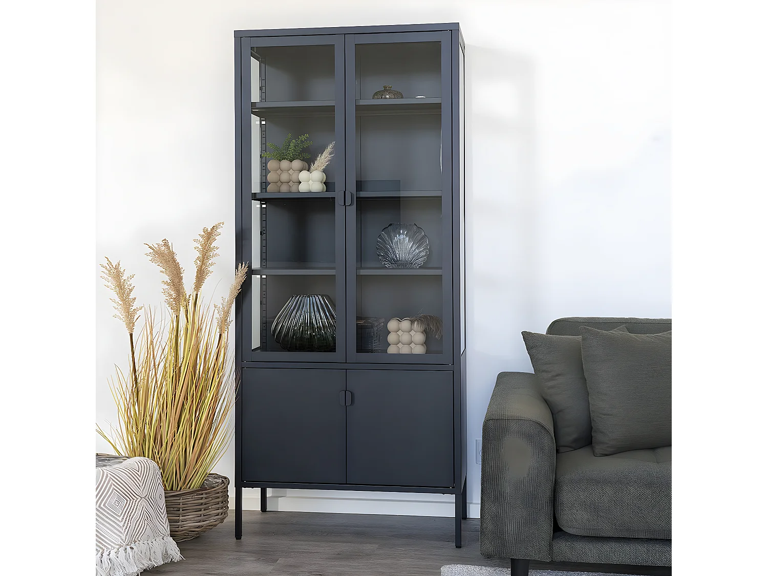 HENDRA - Vitirne 4 Portes Verre et Acier Noir